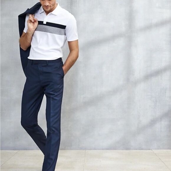 Banana Republic Dress Polo Chest Stripe White/Grey XL NWT and in packaging - Picture 1 of 4